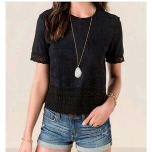 Miami from Francesco's  Black Short Sleeve shirt w/suede - lace Trim Size LG NWT